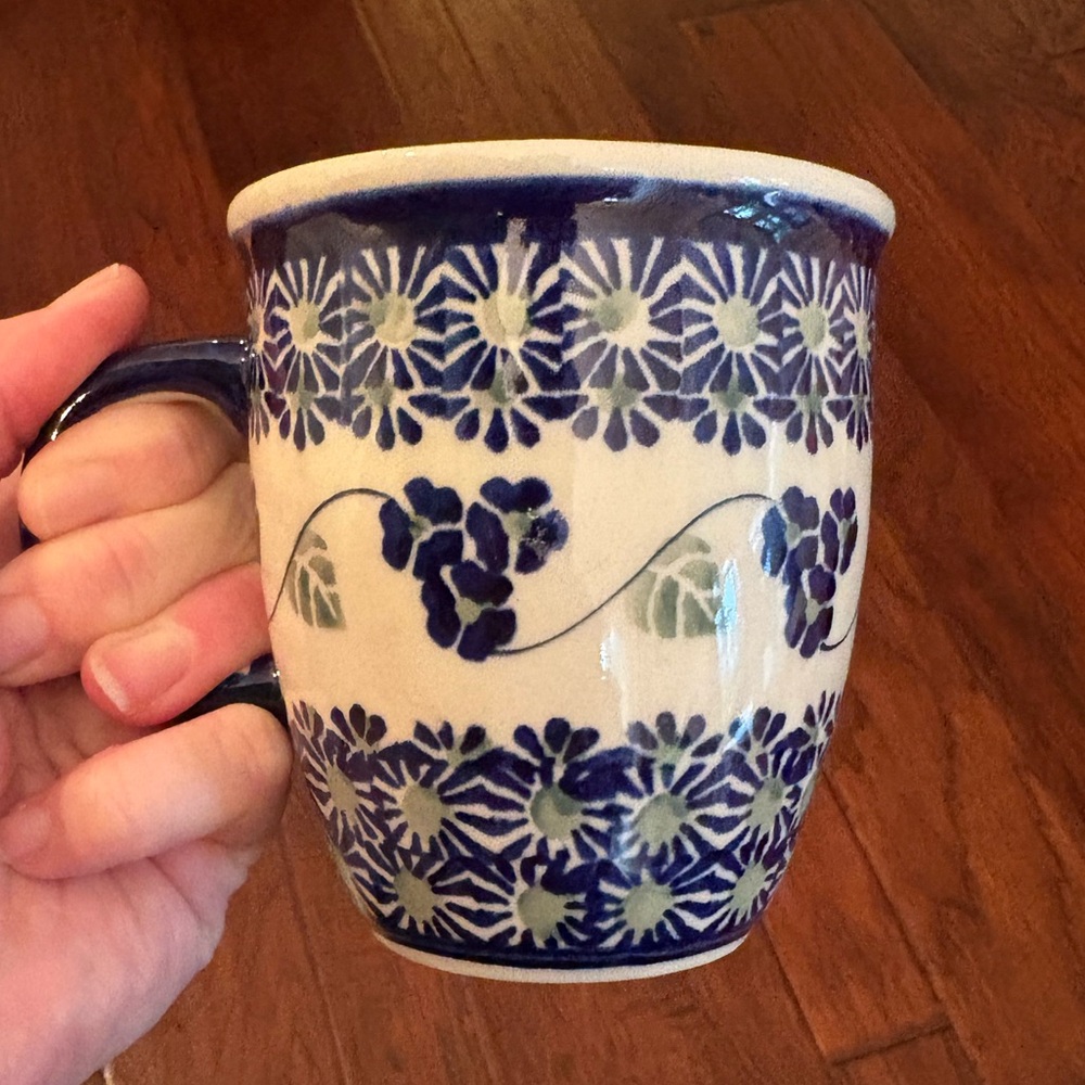Boleslawiec Polish pottery hand-painted Blue and white Coffee mug